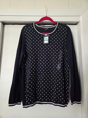 NWT Nautica Jeans Size Large Copenhagen Navy Blue Polka Dot Sweater 100% Cotton